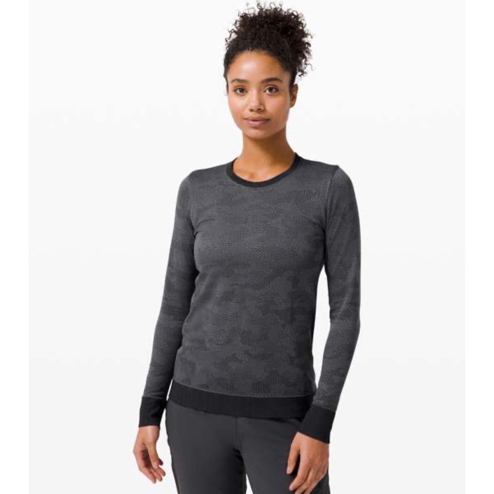 Lululemon Swiftly Breathe Long Sleeve Vented Camo Black Gray Size 8 Womens
